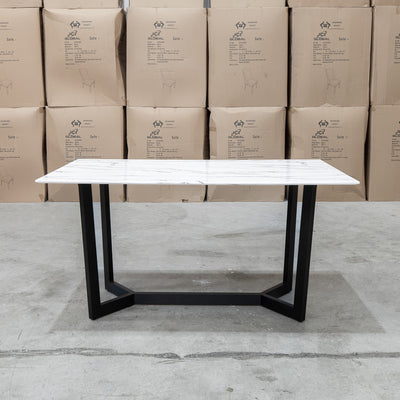 The New York 150cm Carrara Marble Dining Table available to purchase from Warehouse Furniture Clearance at our next sale event.