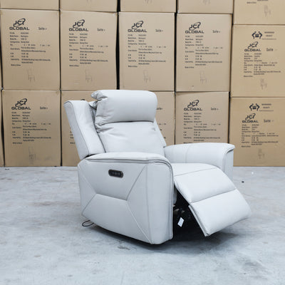 The Stratton Dual-Electric Recliner - Light Grey Leather available to purchase from Warehouse Furniture Clearance at our next sale event.