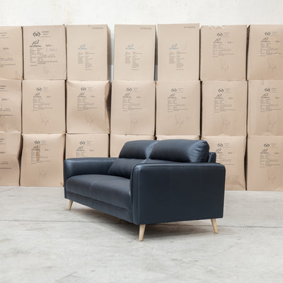 The Alyssa Three Seat Leather Sofa - Black available to purchase from Warehouse Furniture Clearance at our next sale event.