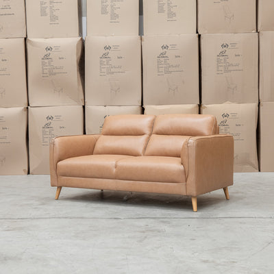 The Alyssa Two Seat Leather Sofa - Tan available to purchase from Warehouse Furniture Clearance at our next sale event.