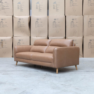 The Alyssa Three Seat Leather Sofa - Tan available to purchase from Warehouse Furniture Clearance at our next sale event.