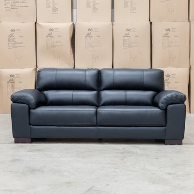 The Berkshire Three Seat Leather Sofa - Black available to purchase from Warehouse Furniture Clearance at our next sale event.