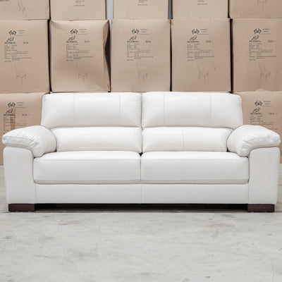 The Berkshire Three Seat Leather Sofa - White available to purchase from Warehouse Furniture Clearance at our next sale event.