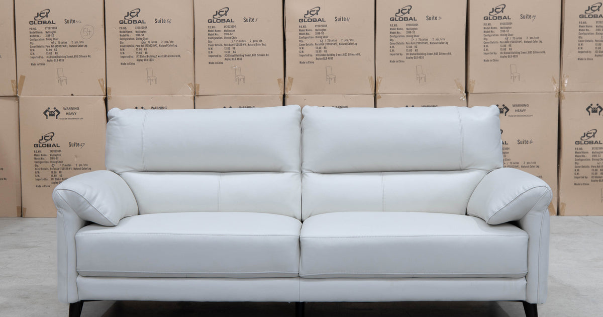 Sabino Leather Three Seater Sofa Bianco Warehouse Furniture Clearance