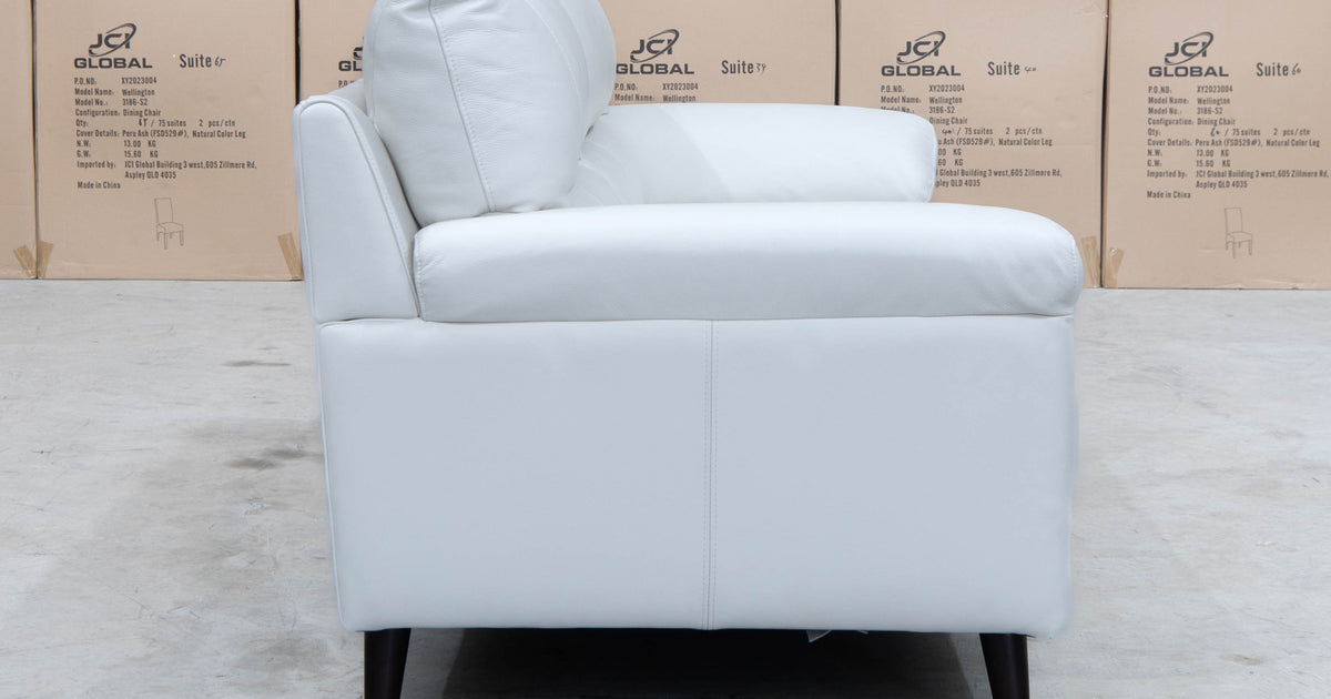 Sabino Leather Three Seater Sofa Bianco Warehouse Furniture Clearance