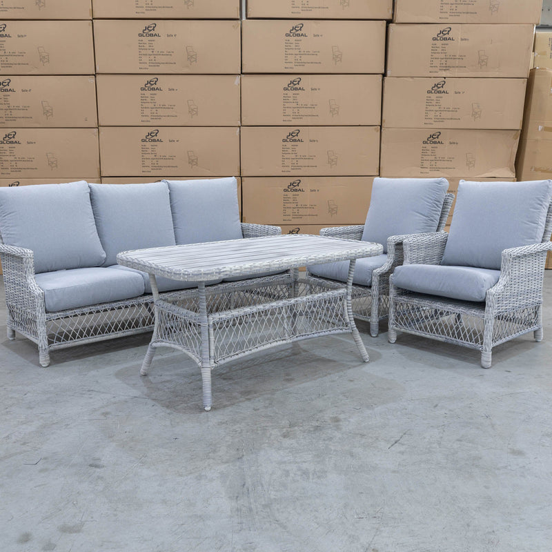The Portland 4 Piece Mid Height Outdoor Wicker Lounge Suite available to purchase from Warehouse Furniture Clearance at our next sale event.