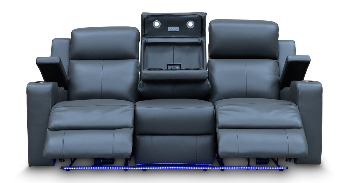 Xanadu Three Seater Dual Motor Electric Recliner Lounge Storm Leather