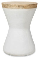 The Hampton's Indoor/Outdoor Round Magnesium Oxide (Faux Wood) SideTable - Light Oak/White - YS03 - Floor Stock available to purchase from Warehouse Furniture Clearance at our next sale event.