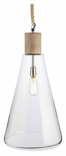 The Extra Large Glass Pendant Light with Mango Wood Top and Jute Cord - Natural/Clear - VE36 - Available In-Store Only available to purchase from Warehouse Furniture Clearance at our next sale event.