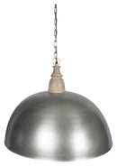 The Large Iron Pendant Light with Wood Top - Antique Silver/White Wash - VE42 - Available In-Store Only available to purchase from Warehouse Furniture Clearance at our next sale event.