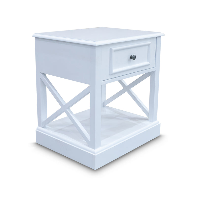 The Hampton 1 Drawer Bedside - Style 3 available to purchase from Warehouse Furniture Clearance at our next sale event.