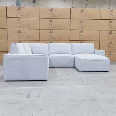 The Layne Modular Corner Lounge with Ottoman - Silver available to purchase from Warehouse Furniture Clearance at our next sale event.