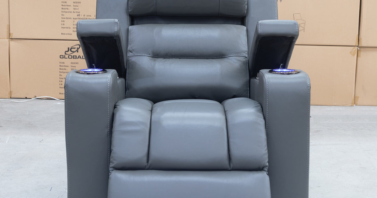 Toronto DualMotor Recliner Storm Leather Warehouse Furniture Clearance