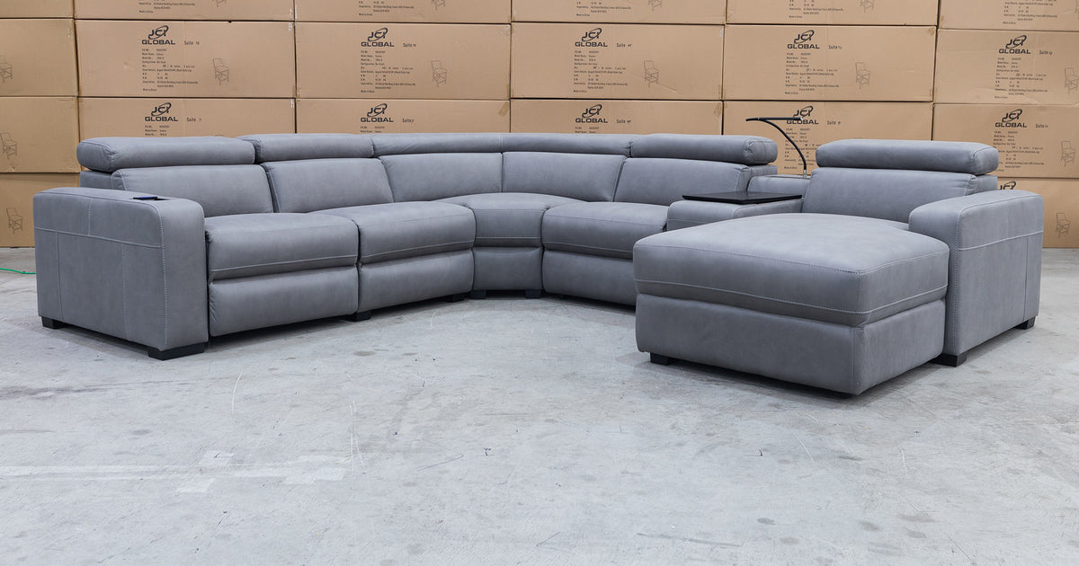 grey leather chaise lounge