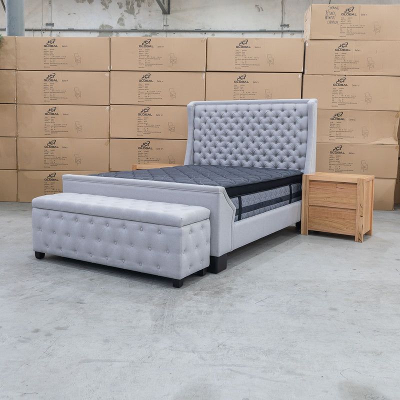 The Sebastian Queen Fabric High Foot End Bed - Light Grey - In-store purchase only available to purchase from Warehouse Furniture Clearance at our next sale event.