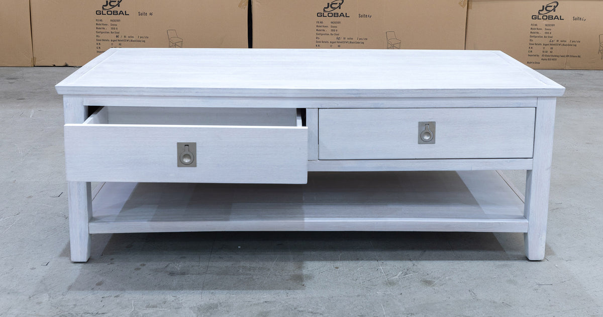 Sorrento 2 Drawer Hardwood Coffee Table Warehouse Furniture Clearance