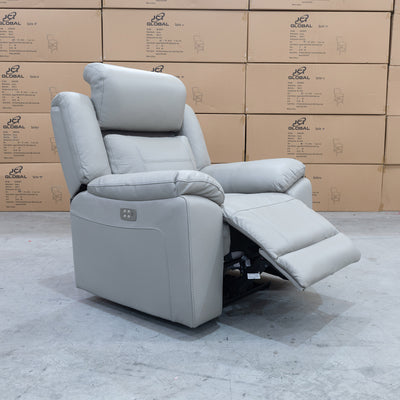 The Venus Dual-Electric Recliner - Dove Leather available to purchase from Warehouse Furniture Clearance at our next sale event.