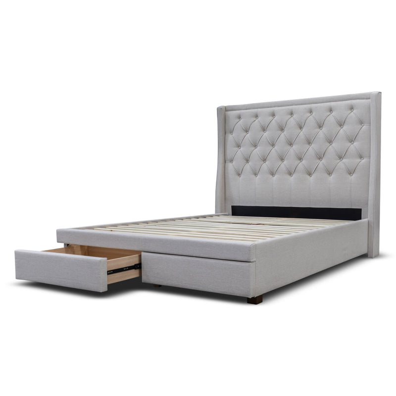 The Brighton King Fabric Storage Bed - Oat White available to purchase from Warehouse Furniture Clearance at our next sale event.