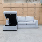 The Oakland Sofa Bed with LHF Storage Chaise - Silver available to purchase from Warehouse Furniture Clearance at our next sale event.