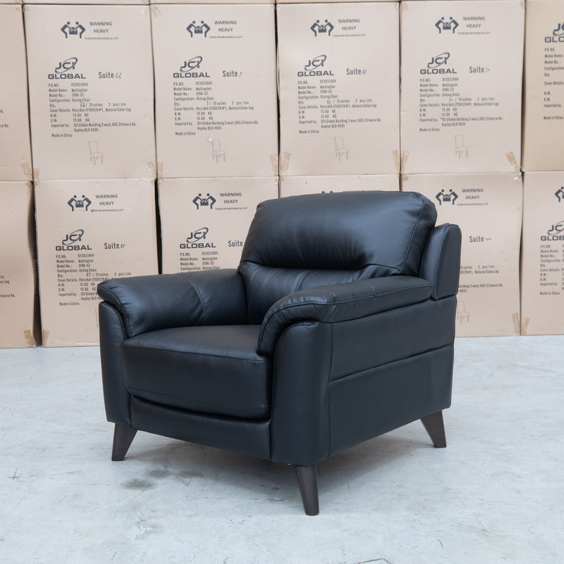 The Jupiter Single Armchair - Black Leather available to purchase from Warehouse Furniture Clearance at our next sale event.
