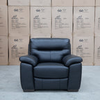 The Cassandra Single Armchair - Black Leather available to purchase from Warehouse Furniture Clearance at our next sale event.