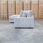 The Kalena Oversized Plush Feather & Foam LHF Chaise Lounge - Silver available to purchase from Warehouse Furniture Clearance at our next sale event.