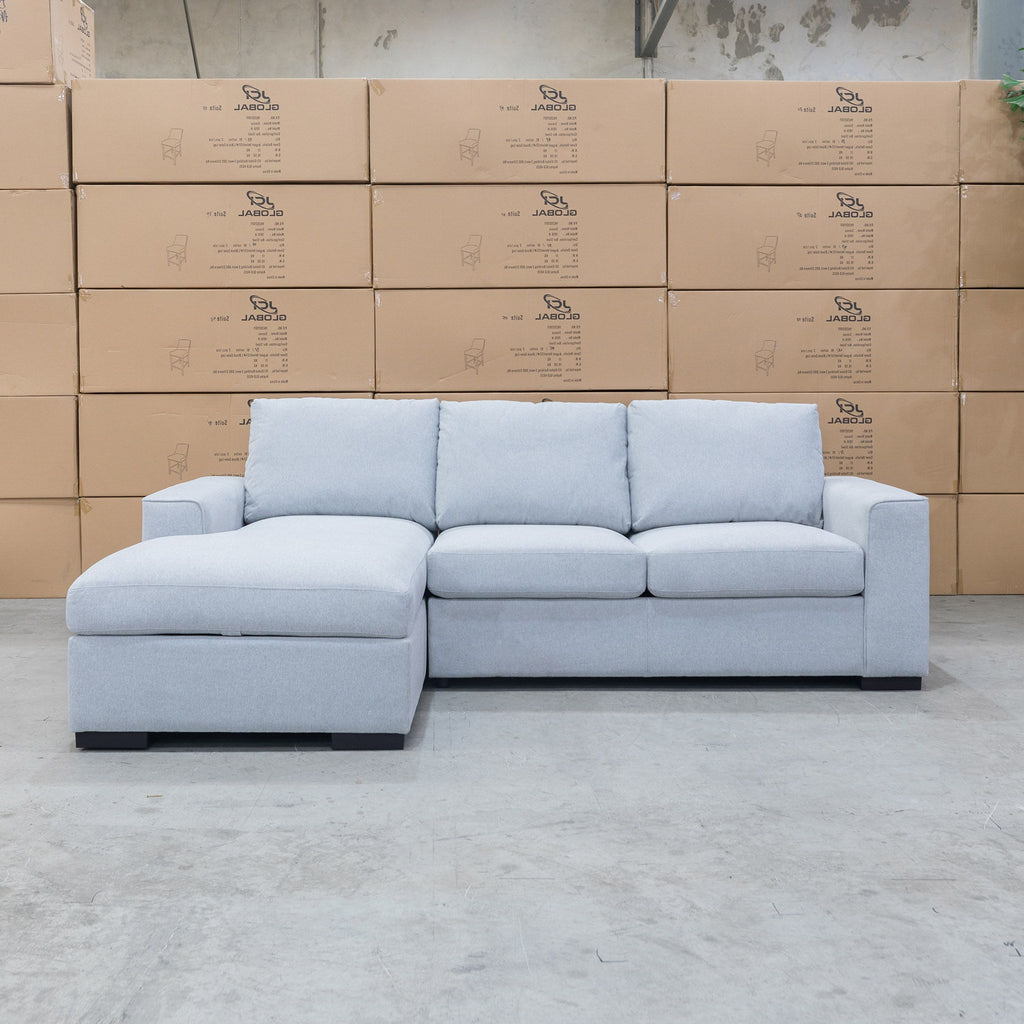 The Oakland Sofa Bed with LHF Storage Chaise - Silver available to purchase from Warehouse Furniture Clearance at our next sale event.