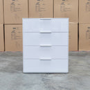 Trieste Four Drawer White Gloss Tallboy - Warehouse Furniture Clearance