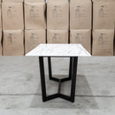 The New York 150cm Carrara Marble Dining Table available to purchase from Warehouse Furniture Clearance at our next sale event.