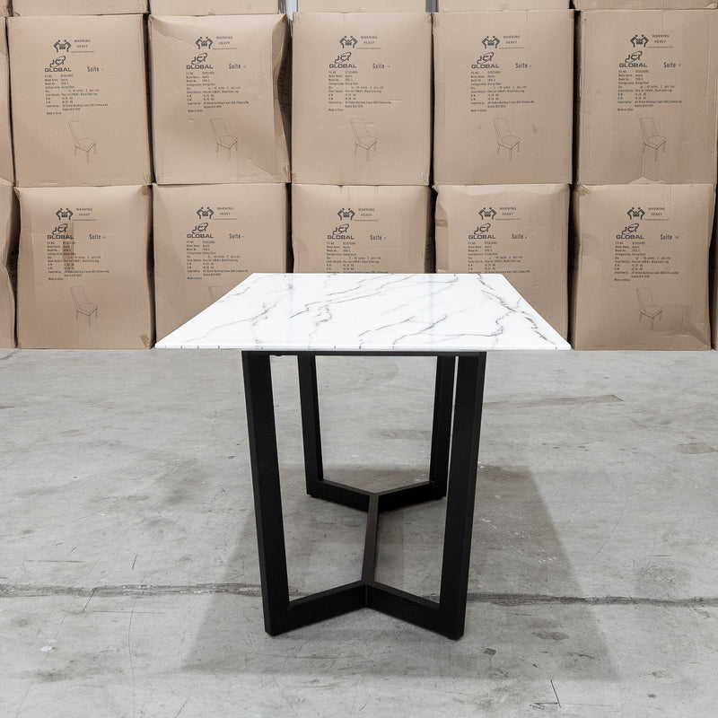 The New York 150cm Carrara Marble Dining Table available to purchase from Warehouse Furniture Clearance at our next sale event.