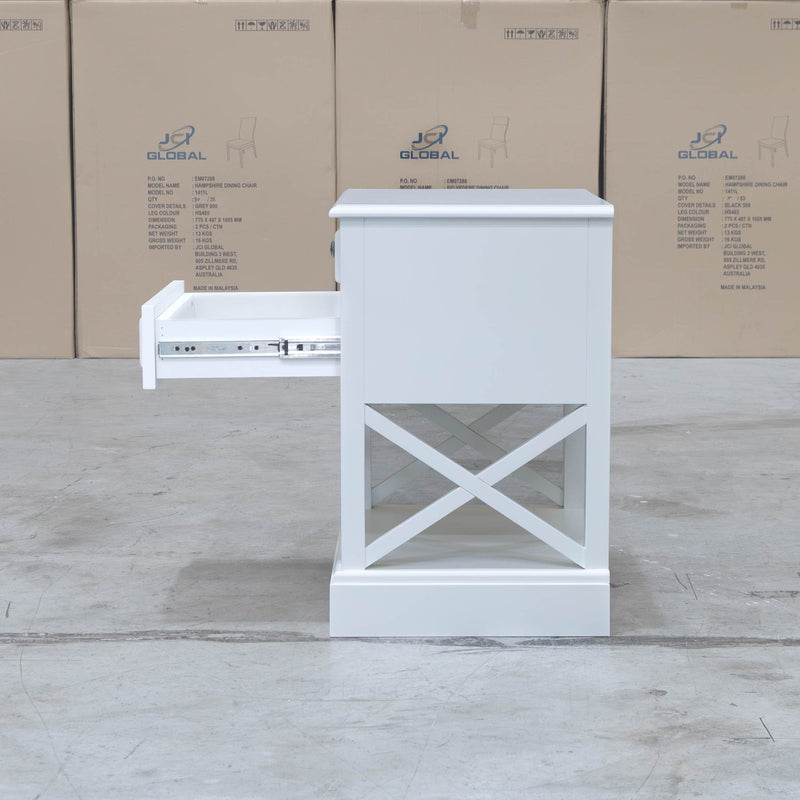 The Hampton 2 Drawer Timber Bedside available to purchase from Warehouse Furniture Clearance at our next sale event.