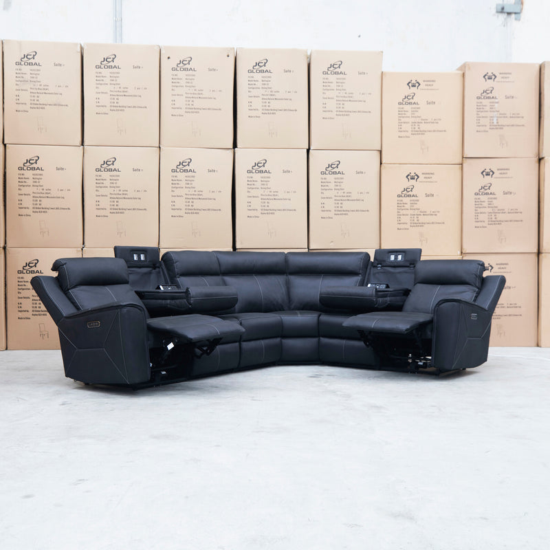 The Stratton Modular Corner Lounge with Dual Electric Recliners - Jet available to purchase from Warehouse Furniture Clearance at our next sale event.