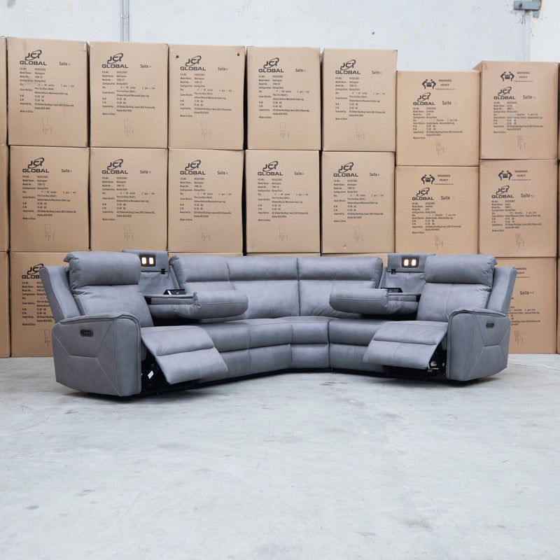 The Stratton Modular Corner Lounge with Dual Electric Recliners - Ash available to purchase from Warehouse Furniture Clearance at our next sale event.