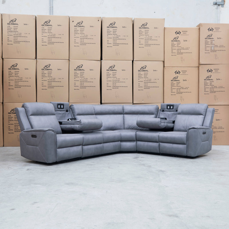 The Stratton Modular Corner Lounge with Dual Electric Recliners - Ash available to purchase from Warehouse Furniture Clearance at our next sale event.