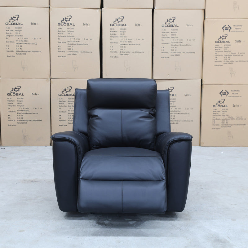 The Stratton Dual-Electric Recliner - Black Leather available to purchase from Warehouse Furniture Clearance at our next sale event.
