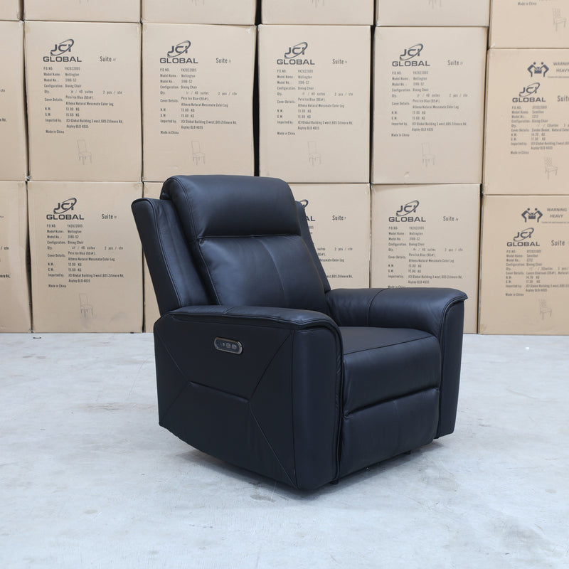 The Stratton Dual-Electric Recliner - Black Leather available to purchase from Warehouse Furniture Clearance at our next sale event.