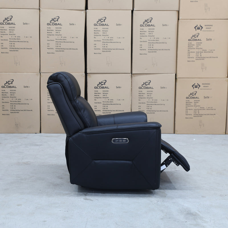 The Stratton Dual-Electric Recliner - Black Leather available to purchase from Warehouse Furniture Clearance at our next sale event.