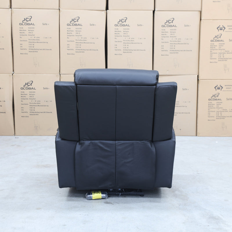 The Stratton Dual-Electric Recliner - Black Leather available to purchase from Warehouse Furniture Clearance at our next sale event.