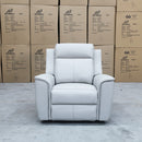 The Stratton Dual-Electric Recliner - Light Grey Leather available to purchase from Warehouse Furniture Clearance at our next sale event.