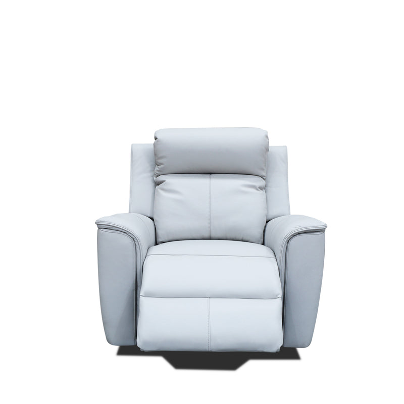 The Stratton Dual-Electric Recliner - Light Grey Leather available to purchase from Warehouse Furniture Clearance at our next sale event.