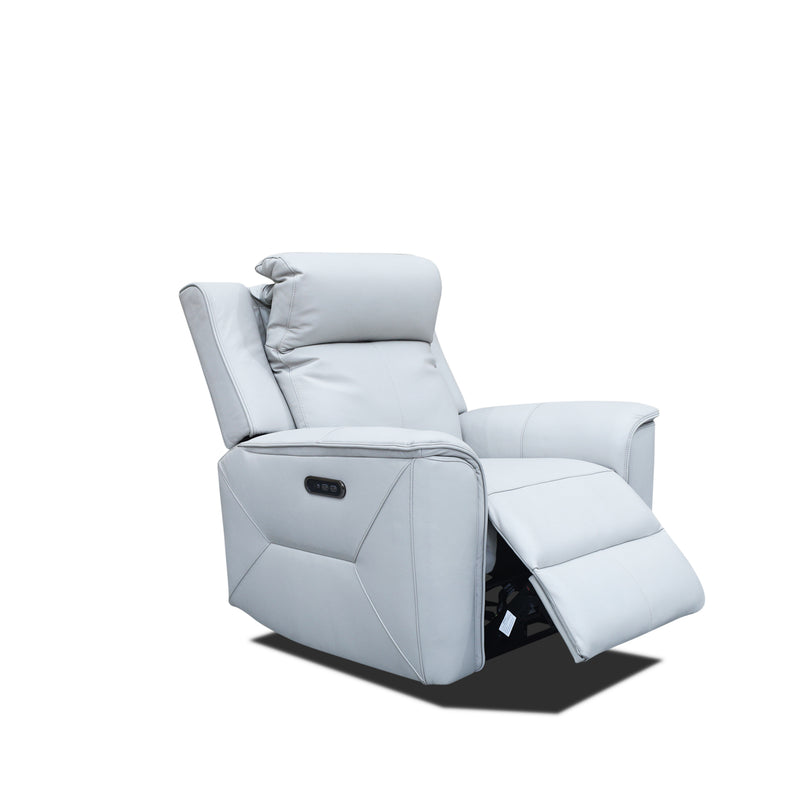 The Stratton Dual-Electric Recliner - Light Grey Leather available to purchase from Warehouse Furniture Clearance at our next sale event.