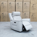 The Stratton Dual-Electric Recliner - Light Grey Leather available to purchase from Warehouse Furniture Clearance at our next sale event.