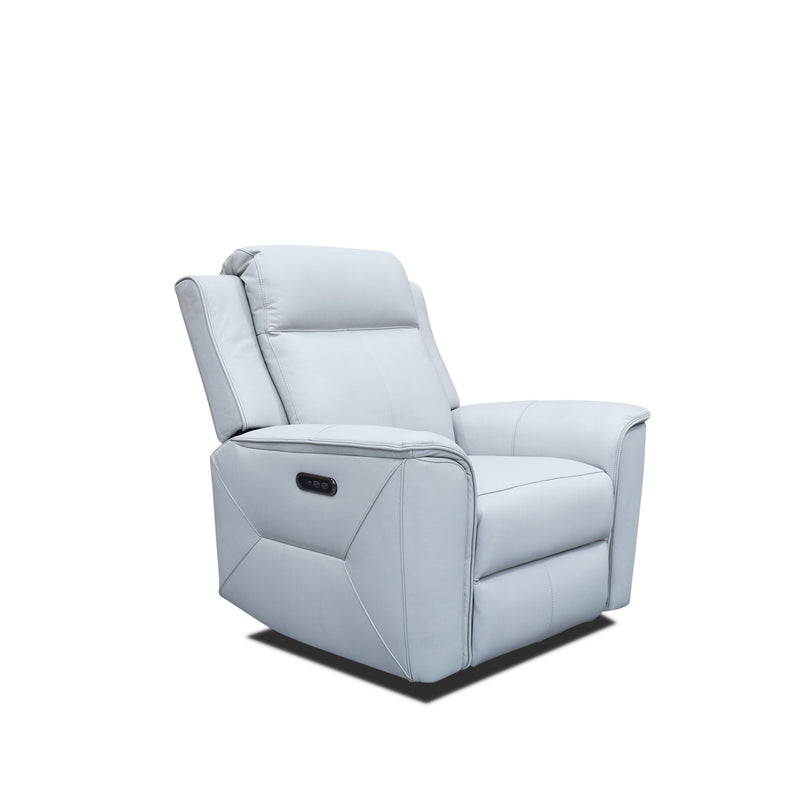 The Stratton Dual-Electric Recliner - Light Grey Leather available to purchase from Warehouse Furniture Clearance at our next sale event.