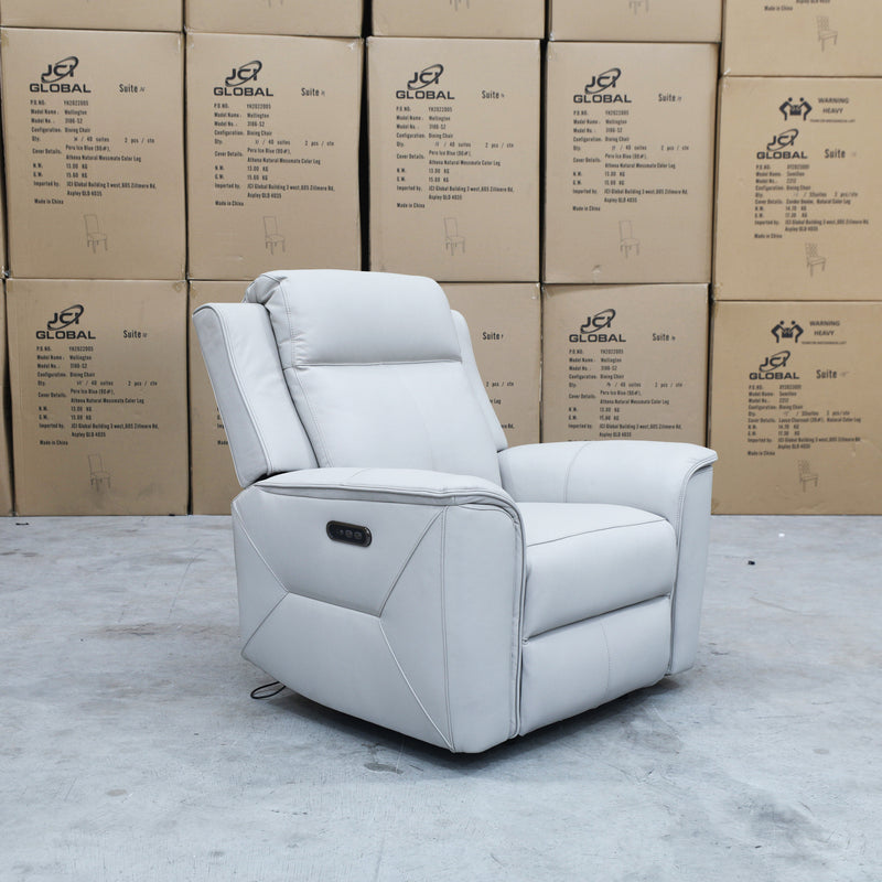 The Stratton Dual-Electric Recliner - Light Grey Leather available to purchase from Warehouse Furniture Clearance at our next sale event.