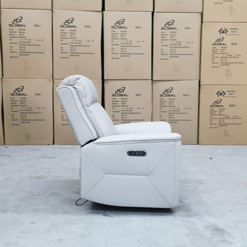 The Stratton Dual-Electric Recliner - Light Grey Leather available to purchase from Warehouse Furniture Clearance at our next sale event.
