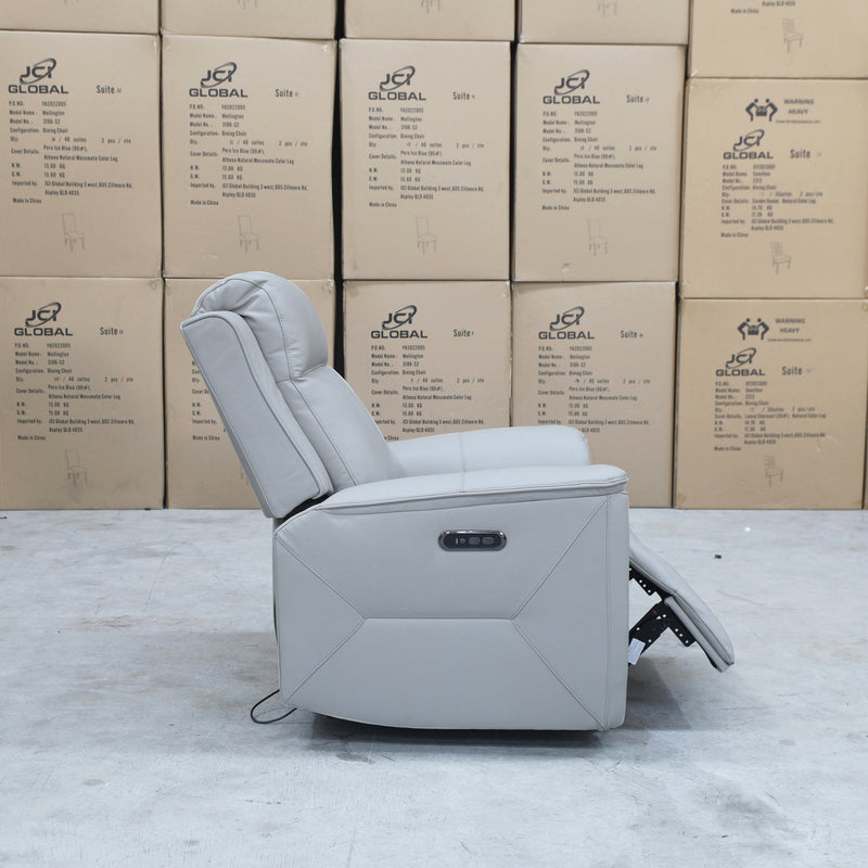 The Stratton Dual-Electric Recliner - Light Grey Leather available to purchase from Warehouse Furniture Clearance at our next sale event.