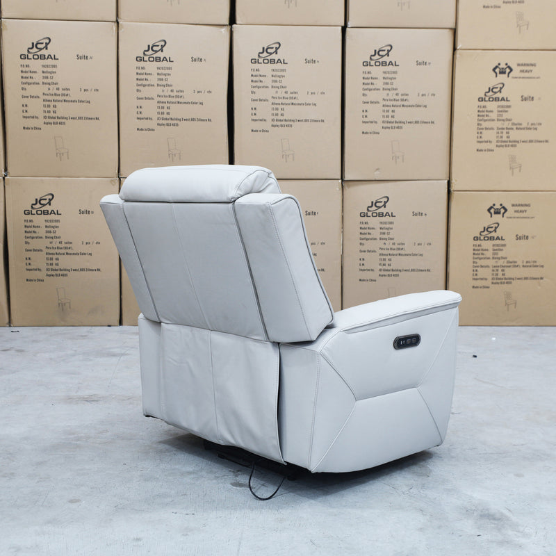 The Stratton Dual-Electric Recliner - Light Grey Leather available to purchase from Warehouse Furniture Clearance at our next sale event.
