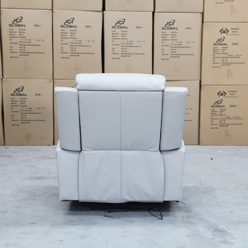 The Stratton Dual-Electric Recliner - Light Grey Leather available to purchase from Warehouse Furniture Clearance at our next sale event.