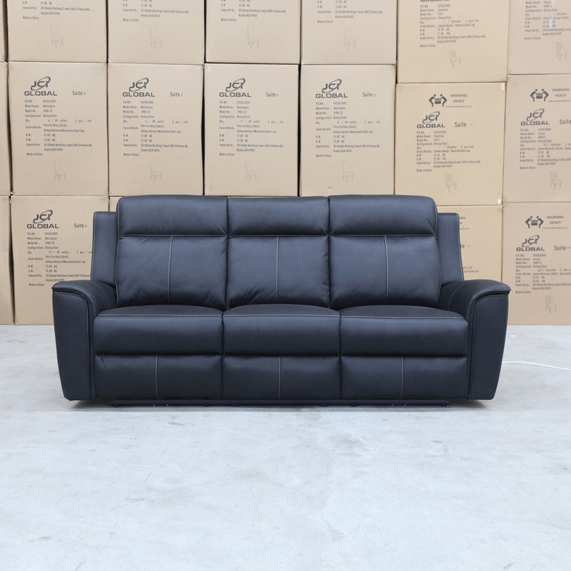 The Stratton Three Seater Dual-Electric Recliner Lounge - Jet available to purchase from Warehouse Furniture Clearance at our next sale event.