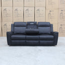The Stratton Three Seater Dual-Electric Recliner Lounge - Jet available to purchase from Warehouse Furniture Clearance at our next sale event.